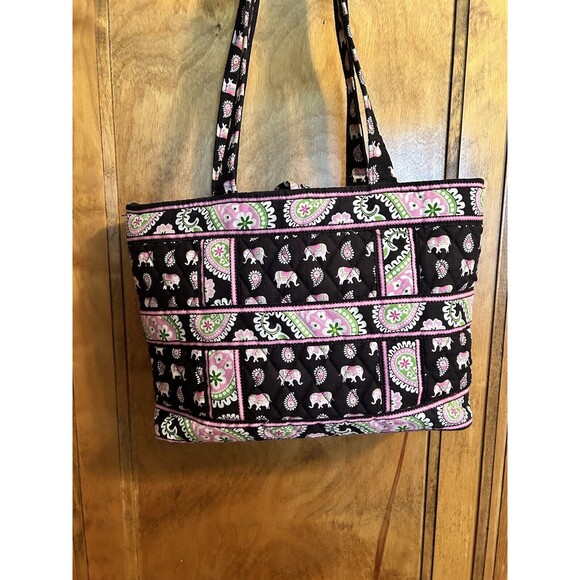 Retired Vera Bradley Small Tote Pink Elephants Paisley Toggle Shoulder Bag - Picture 4 of 10